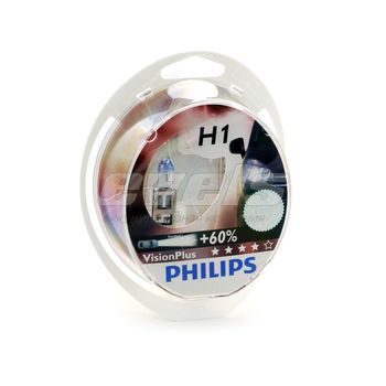 Лампы "PHILIPS" 12v H1 55W (P14,5s) Vision Plus (+60% света) (комп. 2шт.)