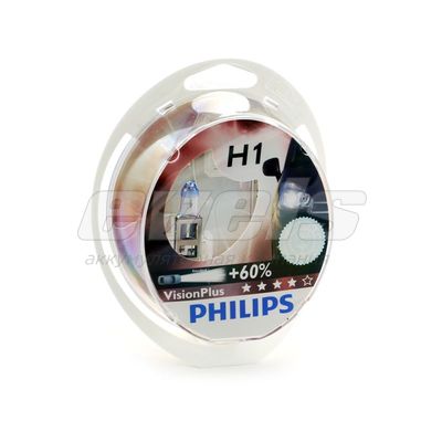 Лампы "PHILIPS" 12v H1 55W (P14,5s) Vision Plus (+60% света) (комп. 2шт.) — основное фото